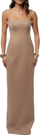 JLUXLABEL Madioson Sheer Inset Faux Suede Column Gown in Beige at Nordstrom, Size X-Large