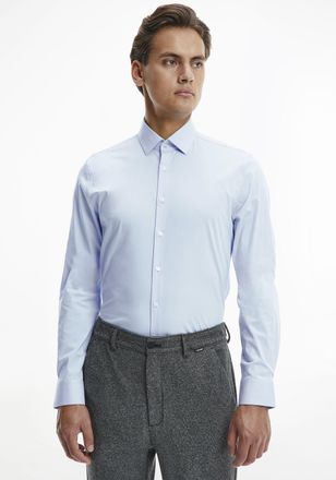 Calvin Klein Businesshemd »POPLIN STRETCH SLIM SHIRT« mit Kentkragen, Logoprint auf Brusthöhe