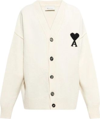 Ami Ami de Coeur Intarsia-Knit Cardigan - Dames - Vesten - Wit - M - Wol - Truien & Vesten