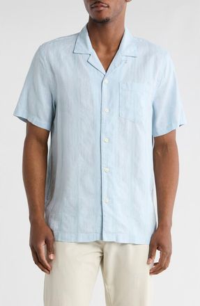 Original Penguin Short Sleeve Linen & Cotton Button-Up Shirt in Cool Blue at Nordstrom Rack, Size Xx-Large