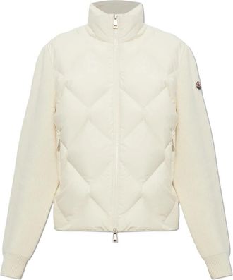 Moncler Cardigan met Gewatteerd Voorpand - Dames - Vesten - Beige - XS - Wol - Truien & Vesten