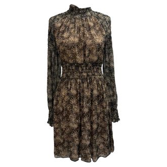 Michael Kors Printed Mock Neck Mini Dress in Brown Silk