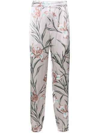 Saint Laurent Broek met bloemenprint en toelopende pijpen - Grijs