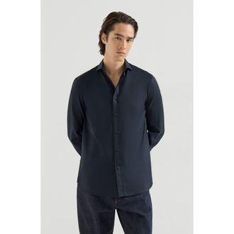 Brunello Cucinelli Garment-dyed twill shirt with spread collar in Navy Blue at Nordstrom, Size Xxx-Large