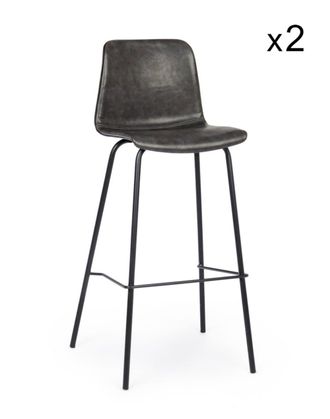 Konte Design Lote de 2 taburetes de polipiel antracita y patas de acero negro