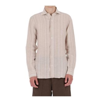 Barba Camicia tramata in lino Dandylilfe - Heren - Casual Overhemden - Beige - M - Linnen - Overhemden