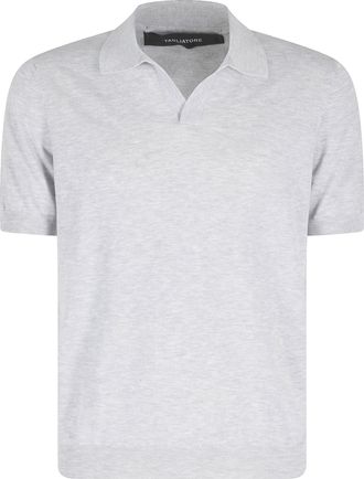 Tagliatore Gray Keith Short Sleeve Ribbed Trim Cotton Polo Shirt
