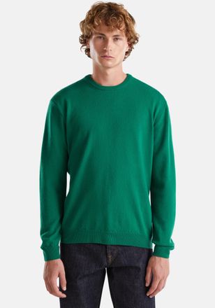 Benetton Rundhalspullover, Herren, Gr. XL, gr&uuml;n (dunkelgr&uuml;n), Strick, Obermaterial: 100% Schurwolle, UNITED COLORS OF BENETTON, Basic, Rundhals, B&uuml;ndchen, Pull