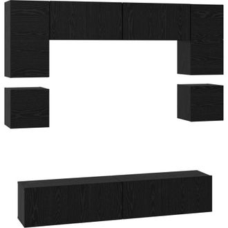 vidaXL Vidaxl - Conjunto De Mueble De Tv 8 Pcs Roble Negro 80 X 30 X 30 Cm