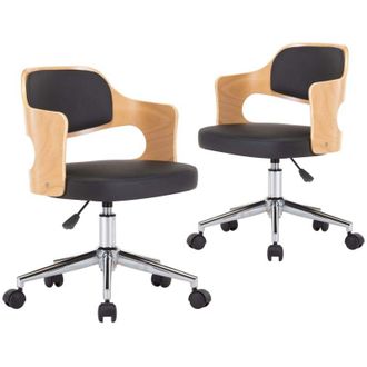 vidaXL Sillas De Comedor Giratorias 2 Uds Madera Curvada Y Cuero Negro Vidaxl