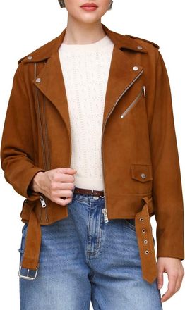 Avec Les Filles Belted Suede Moto Jacket in Camel at Nordstrom, Size Xx-Small