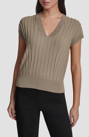 DKNY Rib Short Sleeve Sweater in Light Fatigue at Nordstrom, Size X-Large