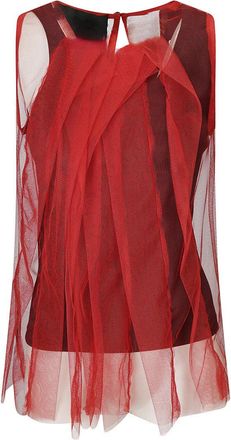 Maria Calderara Sleeveless Cotton Top With Contrasting Tulle Overlay