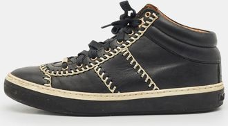 Jimmy Choo London Black Leather Bells Mid Top Sneakers