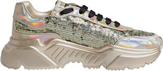 Dolce & Gabbana Iridescent Sequin Low-Top Sneakers met Rubberen Zool - Heren - Sneakers - Geel - 42 EU - Leer - Schoenen
