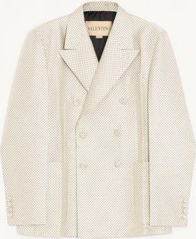 Valentino Giacca doppiopetto Valentino in seta con motivo jacquard Plusdepois e piega da stiro Uomo AVORIO/NERO 50