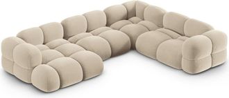 Cosmopolitan Design Sof&aacute; esquinero panor&aacute;mico derecho 5 plazas terciopelo beige claro