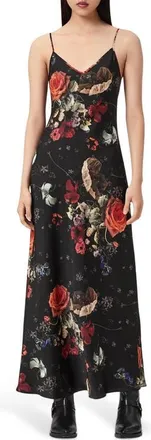 AllSaints Bryony Satin Slipdress in Haze Black at Nordstrom, Size 4 Us