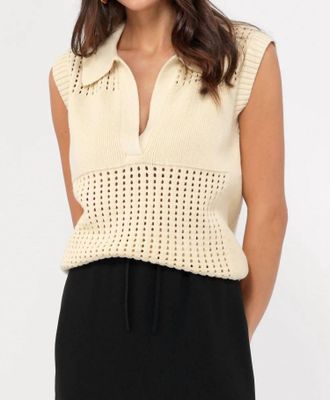 Greylin Gordon Open Knit Paneled Sweater Top In Cream