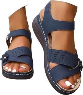Generic Wide Fit Sandals for Women Orthopedic Sandals Women Plantar Fasciitis Comfort Open Toe Ankle Strap Ladies Wedge Slides Outdoor Anti-Slip Platform Summ