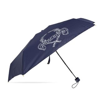 Moschino Accessoires, unisex, Blauw, ONE Size, Leer, Kleine opvouwbare paraplu met logo