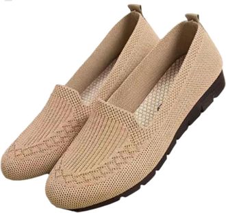 Generic Womens Orthopedic Knit Shoes - Slip-On Comfort Walking Shoes with Non-Slip Sole & Breathable Knit Upper (Apricot,3.5)