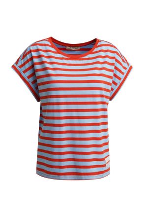 Smith & Soul T-Shirt SMITH & SOUL, Damen, Gr. XL, sky, Single Jersey, Obermaterial: 46% Baumwolle, 46% Lyocell, 8% Elasthan, gestreift, h&uuml;ftbedeckend, Rundhals, mi