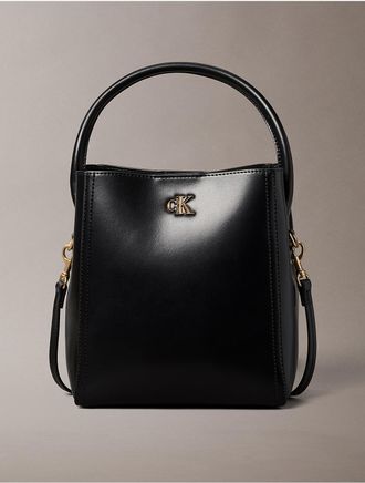 Calvin Klein Womens Monogram Hardware Bucket Bag - Black