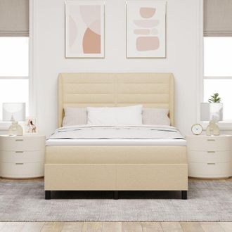 vidaXL Box Spring Bed with Mattress Cream 160 x 200 cm Fabric vidaXL
