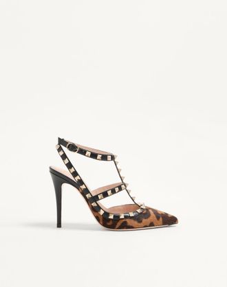 Valentino Garavani D&eacute;collet&eacute; Con Cinturini Rockstud In Vitello Effetto Cavallino 100Mm Donna ANIMALIER 36.5