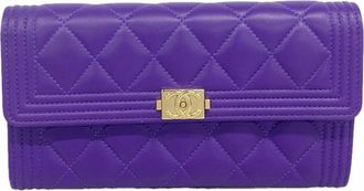 Chanel Purple Leather Long Wallet (Bi-Fold) (Pre-Owned)