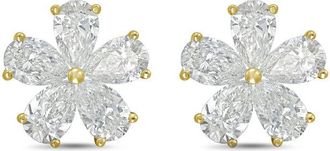 Diana M. Jewels 14kt Yellow gold 5.00cts lab grown Pear shaped diamond flower cluster stud earrings