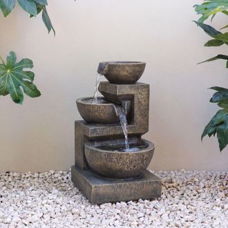 PRIMROSE 3 Tier Cascading Water Feature Kendal Lights Self Contained 48cm in Brown