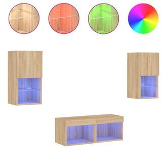 Berkfield Home 4 Piece TV Wall Cabinets with LED Lights Sonoma Oak in Brown