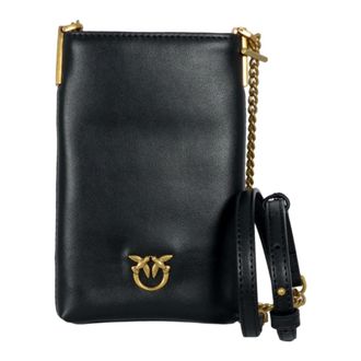 Pinko Cross Body Bags, female, Black, Size: ONE SIZE Leather Phone Case with Chain