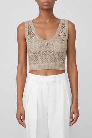 Brunello Cucinelli Beige Linen Silk Knit Sweater, Size X-Large