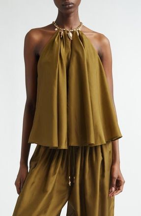 Zimmermann Mahon Silk Habutae Halter Top in Olive at Nordstrom, Size 0