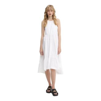 A|X Armani Exchange ASV Katoenen Ruche Midi Jurk - Dames - Casual kleedjes - Wit - M - Katoen - Kleedjes