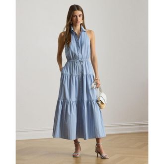 Ralph Lauren Gestreepte mouwloze overhemdjurk