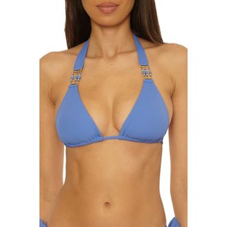 BECCA by Rebecca Virtue Modern Edge Rib Triangle Bikini Top in Coastal at Nordstrom, Size Medium