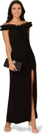 Adrianna Papell Womens Jersey Ruffle Trim Gown - Black - Size 20 UK