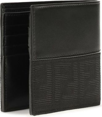 Fendi Mens Ff Jacquard Bifold Wallet Nero Calf Leather Bos Taurus