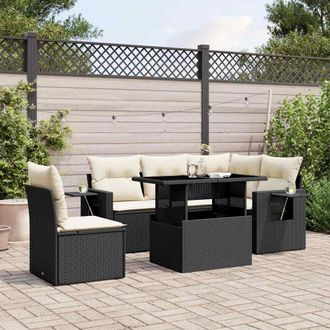 vidaXL Vidaxl - Set De Sof&aacute;s De Jard&iacute;n 6 Piezas Y Cojines Rat&aacute;n Sint&eacute;tico Negro