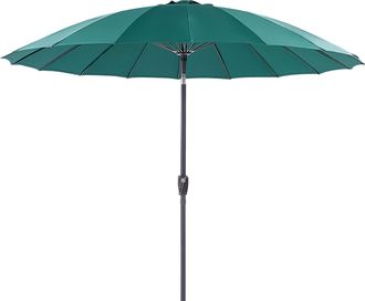 Beliani Sombrilla De Poli&eacute;ster Verde Esmeralda Negro 255 Cm Poste Metal Manivela Baia