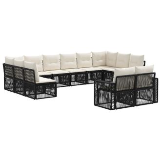 vidaXL Conjunto De Sof&aacute;s De Jard&iacute;n 12 Pcs Negro Y Blanco Crema Vidaxl