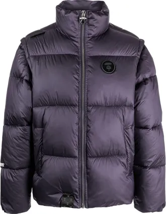 Aape By A Bathing Ape logo-appliqué puffer jacket - men - Nylon/Nylon/Polyester - S - Purple