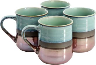 Gibson Home Copper Tonal 4 Piece 18 Ounce Stoneware Cup Set in Sage