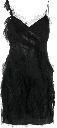 Alberta Ferretti feather-detail silk minidress - women - Polyamide/Feather/Silk - 40 - Black