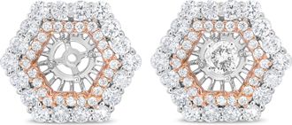House of Brilliance 14K Rose and White Gold 1 7/8 Cttw Round Diamond Double Halo Earring Jacket for 6mm Round Studs