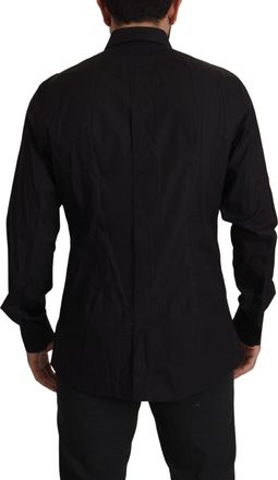 Dolce & Gabbana Mens Black Gold Slim Fit Tuxedo Dress Shirt Cotton